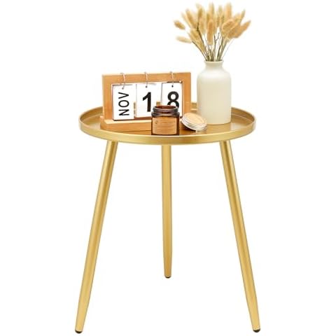 Round End/Side Tables for Living Room, Ideal for Any Room-Side Tables Living Room, Bedroom, Gold Plant Stand Balcony, Modern Coffee/Accent Table Cover