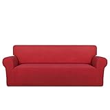 PureFit Super Stretch Sofa Slipcover – Spandex Non Slip Soft Couch Sofa Cover, Washable Furniture Protector with Non Skid Foam and Elastic Bottom for Kids, Pets （Sofa, Red）
