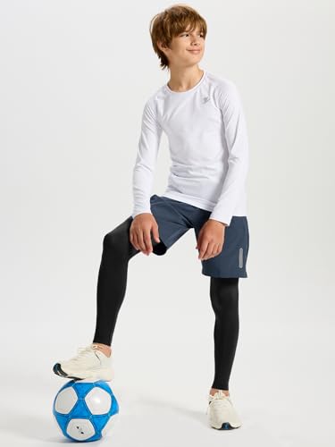 Image of DEVOROPA Boys Leggings Youth Compression Pants Sports Tights Basketball Football Baseball Soccer Baselayer Slim /Regular /Husky
