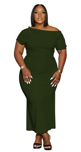 Image of YeGine Women Plus Size Bodycon Long Dress Off Shoulder Sexy Slim Elegant Dresses