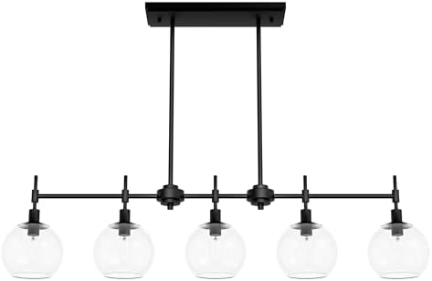Hunter - Xidane 5-Light Matte Black, Extra Large Chandelier, Dimmable, Mid-Century Modern Style, Linear Shaped, for Bedrooms, Kitchens, Dining, Living Rooms - 19511