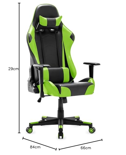 Sedia da Gaming, Ergonomica Sedia da Ufficio, Sedile Sport di Lusso Sedia Gamer, Reclinabile con Braccioli e Poggiatesta Cuscino Lombare, Sedia PC (Verde) - Sedia gaming - Immagine 11