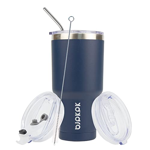 Image of BJPKPK 30 oz Tumbler with Lid and Straw, Insulated Stainless Steel Cup | Double Wall Vacuum, BPA Free, Leak Proof, Keeps Hot /Cold, Travel & Beach Ready, Car Holder Fit, Navy Blue