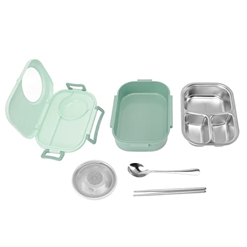 Caja de acero inoxidable doble capa de 1450ml verde contra derrames de comida 7
