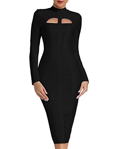 Whoinshop Women's Cut Out Long Sleeve Party Bandage Dress Clubwear Midi