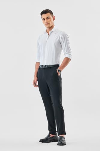 Image of SNITCH Men Formal Trousers | Tailored Pleated Design with Regular Fit & Smooth Texture | Premium Polyester Blend for Office, Meetings & Special Occasions