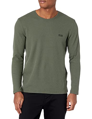 Hugo Boss mens Waffle Cotton Blend Long Sleeve Shirt Pajama Top, Light/Pastel Green, Medium US