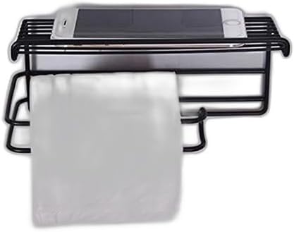Self Adhesive Wall Mounted Tissue/Toilet Paper Holder Storage with Mobile Holder Shelf Irons Black Coated (Pack of 1) .|Design - for Home and Kitchen