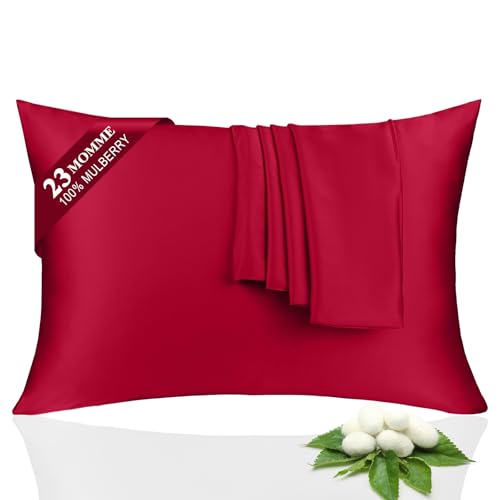 100% Silk Pillowcase 2 Pack for Hair and Skin Both Sides 23 Momme Grade 6A+ Mulberry Silk Pillowcases with Hidden Zipper Soft&Smooth Cooling Pillow Cases (Red Standard 2026)