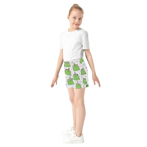 Girls Athletic Lounge Shorts Green Cute Frogs Party Print Comfy Summer Pajama Sleepwear for Kids Teens, X-Small4