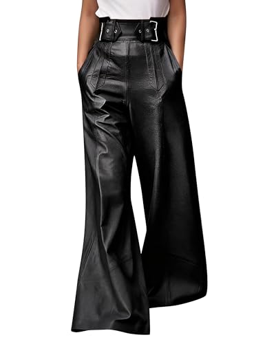 oshoplive Women's Faux Leather Pants PU High Waist Wide Leg oshoplive Women's Faux Leather Pants PU High Waist Wide Leg