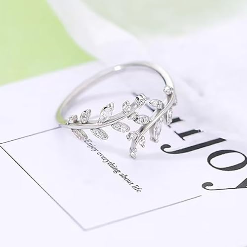 925 Sterling Silver Open Rings,Adjustable Personalised Finger Wrap Around Leaves Promise Ring,Stylish Bling Rhinestones Cubic Zirconia Sterling Silver Rings Jewelry for Women Girls Chic Gifts - Image 5