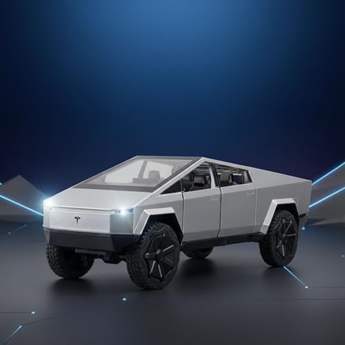 Image of Tesla Cyber Truck Toy | 1:32 Scale Diecast Alloy Metal Model Pullback Action Cars | Pickup Truck with Openable Doors, Light & Sound Toy for Kids | Best Gift for Boys & Girls