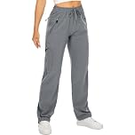 mosingle Women's Walking Trousers Cargo Pants Quick Dry UPF 50 Travel Golf Pants Lightweight Camping Work Pants Zipper Pockets #6608-Grey-XL