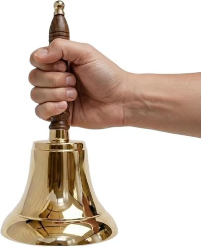 Große und schwere Handglocke aus massivem Messing für Hochzeiten Weihnachten Schule 27 9 cm (H) 12 7 cm (T) poliertes Messing The Metal Magician
