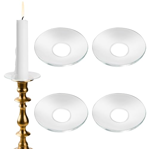 4 Pack Round Glass Bobeches for Candlestick Holders, Candle Drip Protectors Wax Catchers, Candlestick Drip Guards, Taper Candle Rings Accessories