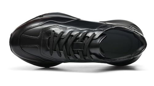 Santimon Men’s Chunky Black Sneakers – Fashion Leather Athletic Walking Shoes with Thick Sole, Casual Streetwear Trainers for Gym, Running & Daily Wear2