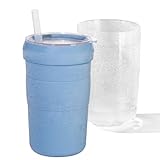 UZG Iced Coffee Tumbler, 45℉ Insulated Beer Mug for Freezer, (Ice-Free) Double-walled Freezable Slushie Cup with Stainless Steel Liner, Travel Coffee Mug Reusable, with Lid and Straw, 16oz (1, Blue)