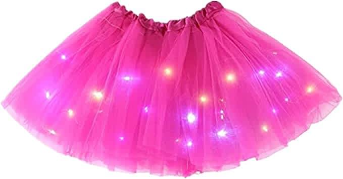 Bybyseno Girl Tutu Skirt Light Up LED Ballet Tutu Skirt 2-8 Years Fluffy Ballet Dress Up Costume for Kids Party 3-Layer Multicolor Skirts (Rose)