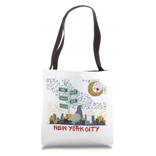 Vincent Van Gogh's Starry Night | NYC Skyline | Ny Pigeon Tote Bag