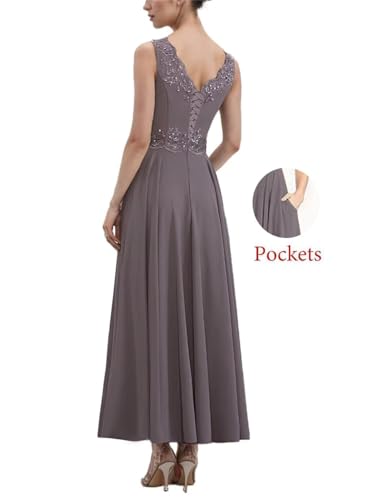 Beaded 2 Piece Tea Length Mother of The Bride Dresses for Wedding with Jacket 3/4 Sleeve Lace Formal Evening Gown4
