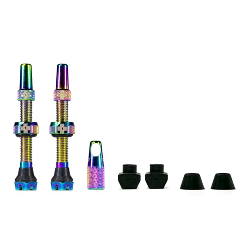 Muc-Off Tubeless Valves V2-7075 Aluminium Presta Valves with Core Removal Tool - Air Flow System for Mountain Bike, Road and Gravel Wheels - Compatible with Rim Inserts - Iridescent, 44mm