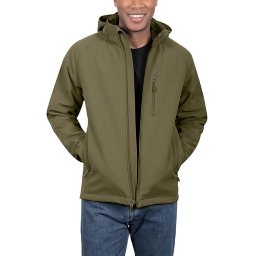 Image of KIRKLAND Signature Men’s Water-Resistant Fleece Lined Softshell Jacket, Green, M