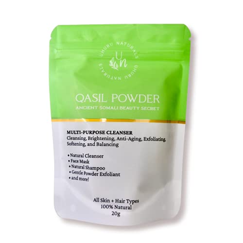 Uhuru Naturals Qasil Powder 20 Grams – Ancient Somali Beauty Secret, Gentle Deep Cleansing Facial Mask Powder for Beautiful Glowing Skin. Brightens. Detoxifies