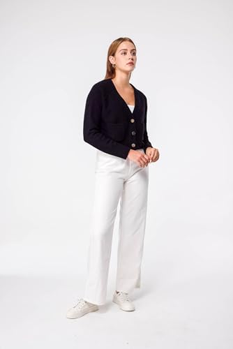 Image of Simple&Opulence Women's Cashmere Cardigan Sweater, Cashmere Long Sleeve V Neck Open Front Cardigan with Pocket