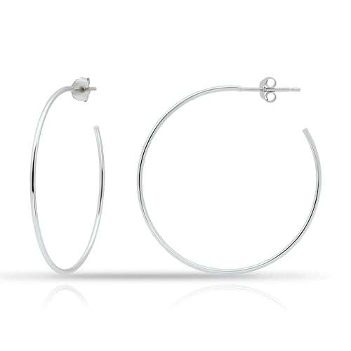 Hoops & Loops 925 Sterling Silver Open 1.5mm Thin Polished Round C-Hoop Earrings | Silver, Yellow, Rose Gold Flashed Sterling Silver 15mm 20mm 25mm 35mm 45mm