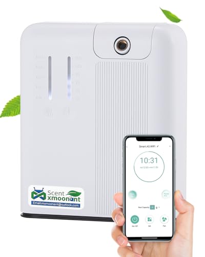 Mxmoonant Smart Scent Air Machine, Waterless Condensation Nebulization, Covering 300-500m³, 300ml Oil Bottle, Wall mountable, App Control&Timer, for Home, Office, Shop, Restaurant, Hotel