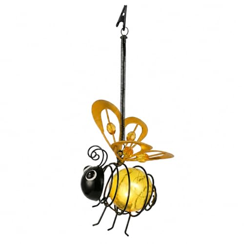 Solar Hanging Bee Light - Outdoor Metal Garden Decor with LED Glow Yellow Body - Waterproof Solar Powered Insect Ornament for Yard Tree Porch Patio - Gift for Women Mom Bee Lovers (1 Pack)