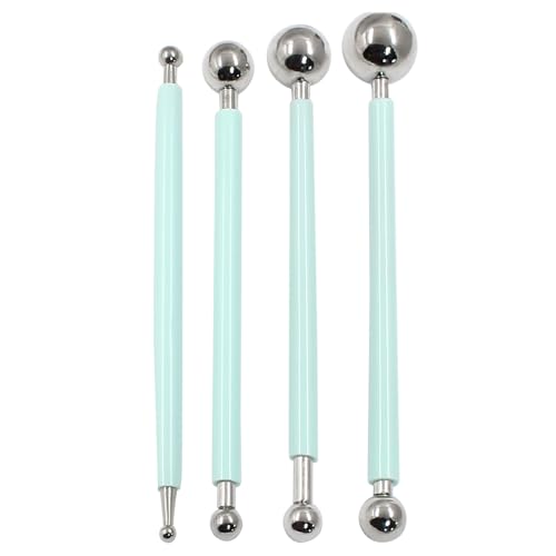Verkelly Cake Decorating Metal Ball, Metal Ball Fondant Tool Fondant Cake Pan Cake Decorating Tool Flower Sugar Craft Ball Model DIY Tool Clay Modelling Tools(Set of 4, Green)