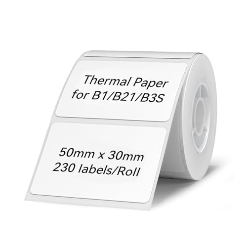 NIIMBOT Cinta de etiquetas térmicas para impresoras B1 B21 B3S, etiqueta de dirección impermeable, autoadhesiva 2" x 1" (50x30 mm), 1 rollo de 230