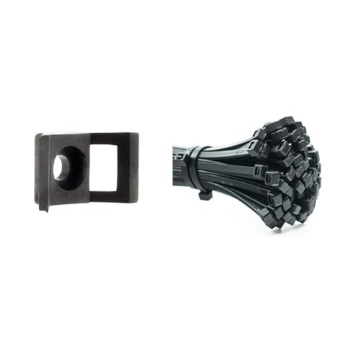 Embases à visser noir par 100 - Zenitech & ERKO 100 pièces d'attaches de câble professionnelles 200 x 7,6 mm Poignée d'attache de câble couleur noire, résistante à la température