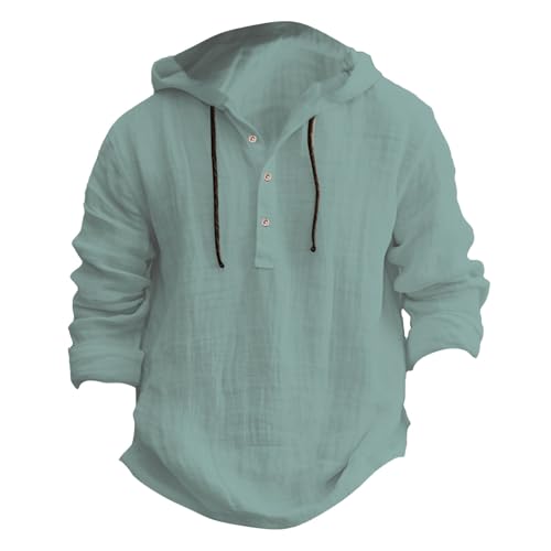 Linen Shirts for Men Lightweight Button Up Long Sleeve Shirts with Hood Regular Fit Cotton Beach Shirt3