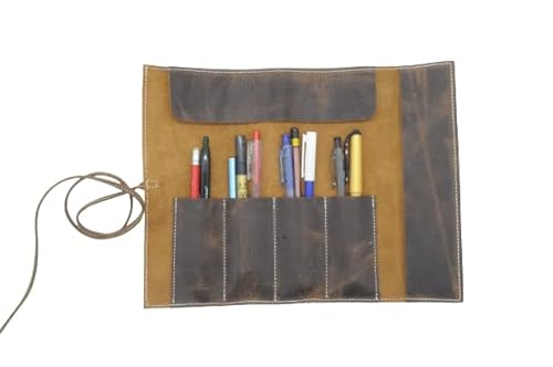 Handmade leather pencil roll, pen roll, paint brush roll, drawing pen carrier, tools roll leather handmade corporate gifts