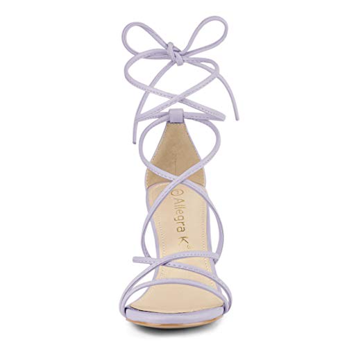 Allegra K Women's Strappy Lace Up Chunky Heeled Light Purple Heels Sandals 7.5 M US3
