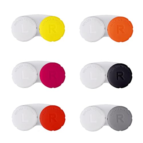 Lasiyanor 6-teiliges buntes Kontaktlinsen-Etui Einweichset auslaufsichere Verpackung geeignet für Outdoor-Mini-Etui mit Schraubverschluss (warme Farbe)