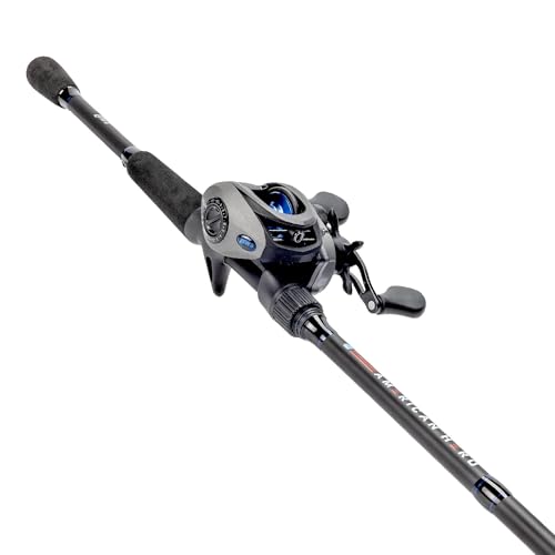 Lews American Hero Baitcast Reel and Fishing Rod Combo 7-Foot Medium-Heavy Power Fast Action IM6 Graphite Rod Left-Hand Retrieve Gray/Black/Blue