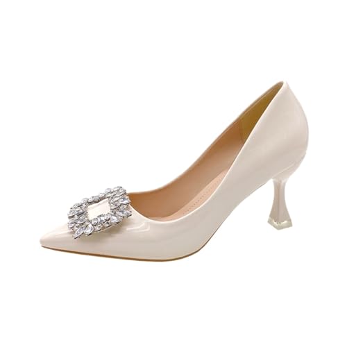 Pompes de fête beige et talons hauts pointus élégants pour femmes