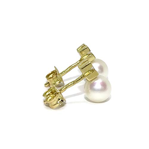 Boucles d'oreilles perles diamants or jaune 18k : fermoir pression sécurisé - 4
