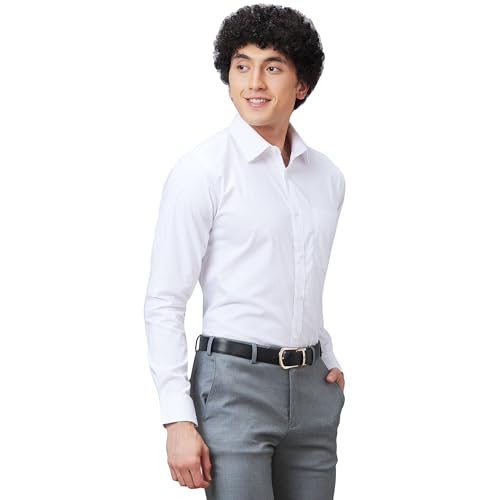 Image of Raymond Men Slim Fit Structure Pattern Pure Cotton Semi Cutaway Collar Full Sleeve Formal Shirt