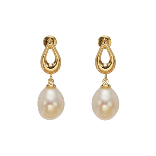 FarF&ME Pearl Earrings for Women,18K Gold Plated Statement natural freshwater Pearl Dangle Earrings, Lightweight Elegant Teardrop drop Earrings for women Wedding Party
