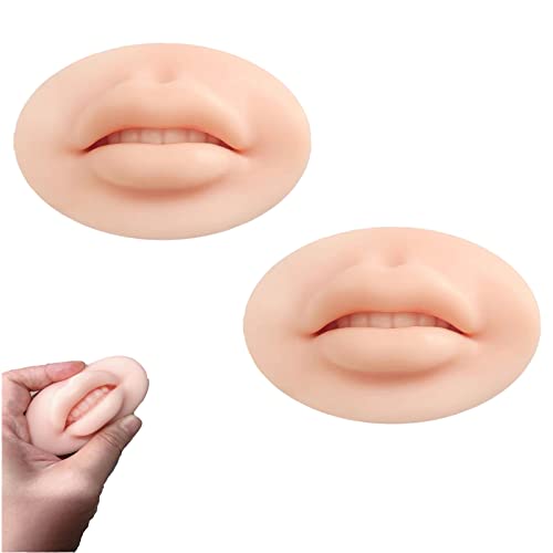 2 Pieces 3D Tattoo Practice Lips Module Open Mouth with Teeth, Soft Silicone Realistic Tattoo Fake Skin, Microblading Practice Skin for Semi Permanent Make Up Supplies (2pcs, Beige)
