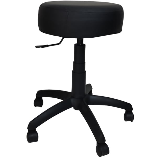 Sedia Sgabello con Ruote Girevoli Regolabile in Altezza (52-64cm) Sgabello da Lavoro per Professionisti: Studio Medico, Architetto, Tatuatore, Estetista (Ruote Parquet, Rosso Ecopelle)
