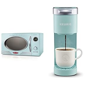 Nostalgia Retro Countertop Microwave Oven, 0.9 Cu. Ft. 800-Watts with LED Digital Display, Child Lock, Cu.Ft, Aqua & Keurig K-Mini Coffee Maker, Single Serve K-Cup Pod Coffee Brewer, 6 to 12 oz.