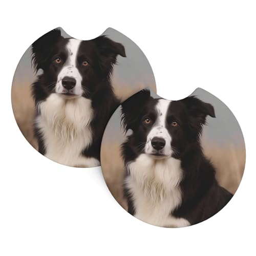 Posavasos para carro de neopreno borde Border Collie 2 piezas miniatura 2