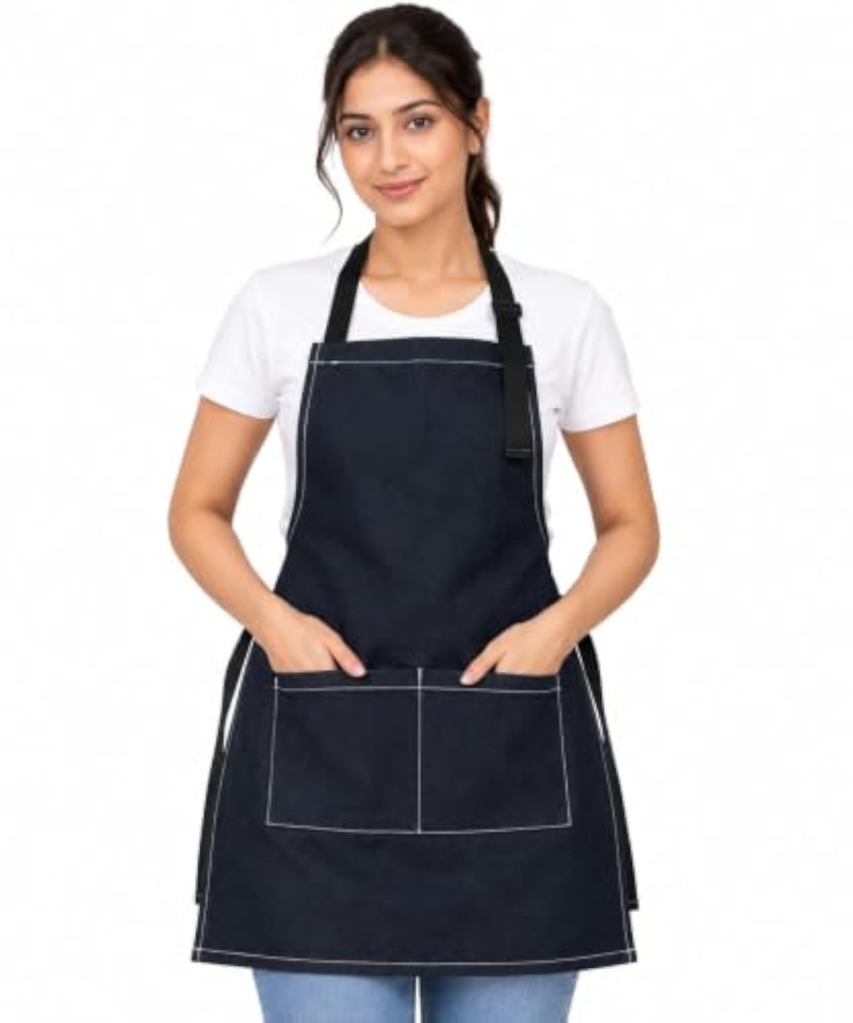 Unisex Denim Fabric Kitchen Apron with Front Pockets