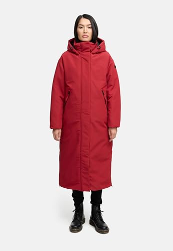 Navahoo Damen Mantel mit magnetischer Abdeckleiste und Rucksackträgern warme Winterjacke Schneewächter 14 Dark Red Gr. XL
